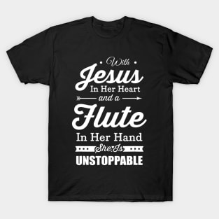 With Jesus In Her Heart Flute player T-Shirt